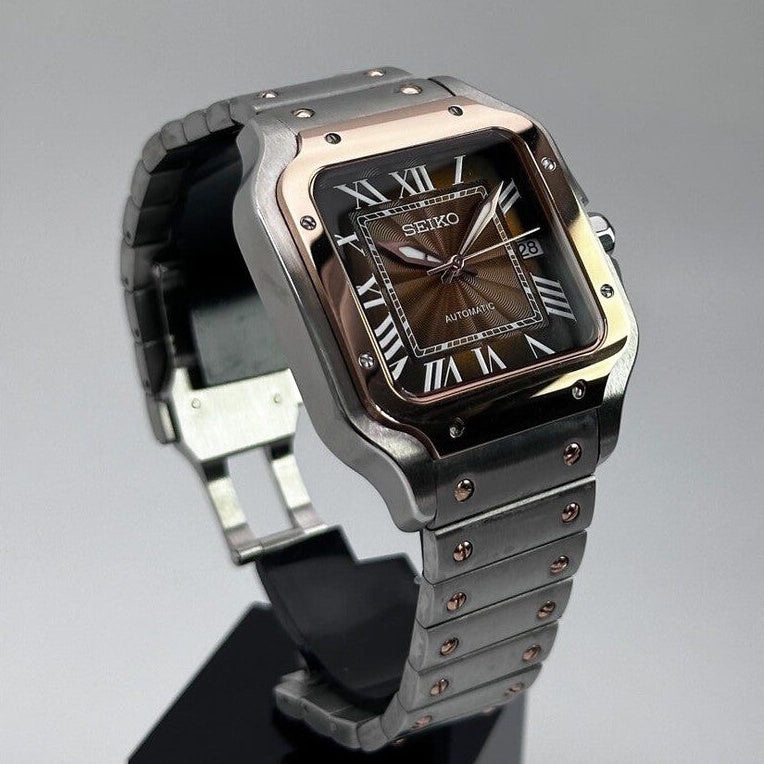 Seiko Santos Mod ‘Brown Guilloché Dial/Rose Gold-Two tone’ 39