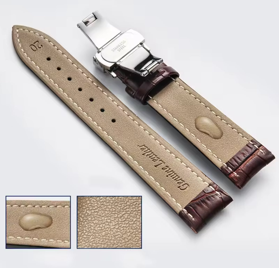 Genuine Leather strap w/ butterfly clasp (20mm/22mm/24mm)