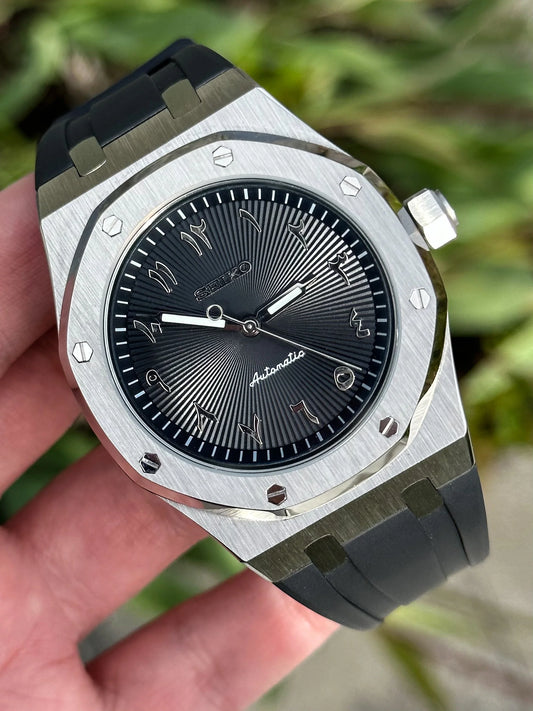Seiko Royal Oak Mod ‘Black Arabic Dial/ Rubber Strap’ 41