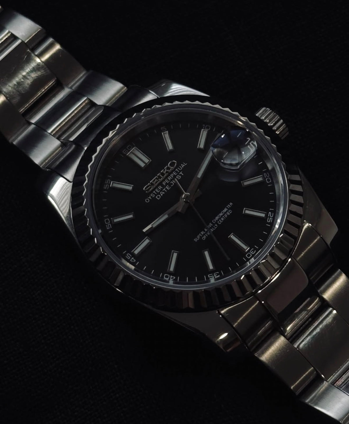 Seiko Date-just Mod ‘Black Dial Oyster Bracelet’ 36/39