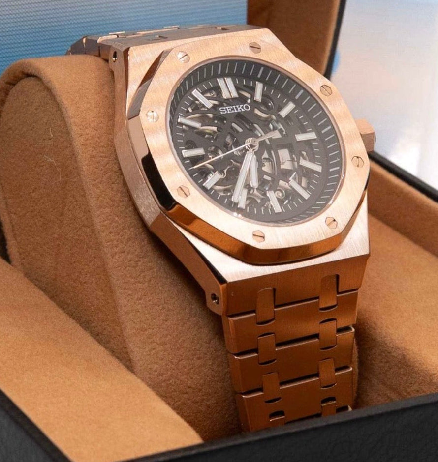 ⭐️MOD WATCH NH70  OAK オマージュ Seiko Royal Oak Skeleton Homage – Rose Gold, NH70, 41mm | NH35 Mod