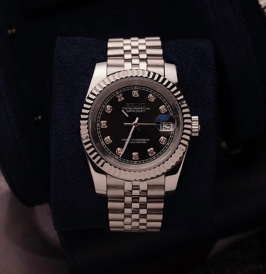 Seiko Date-just Mod ‘Steel Black Diamond Dial’ 36/39