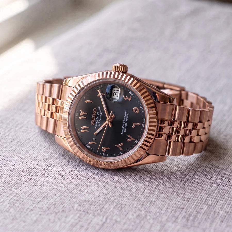 Seiko Date-just Mod Rose Gold ‘Black Arabic Dial’ 36/39