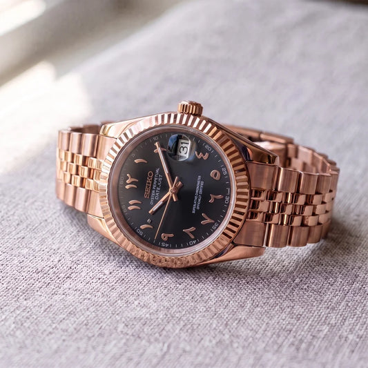 Seiko Date-just Mod Rose Gold ‘Black Arabic Dial’ 36/39