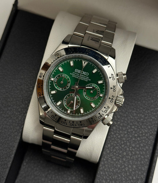 Seiko Daytona Mod ‘Steel Silver Bezel Green Dial’ 40