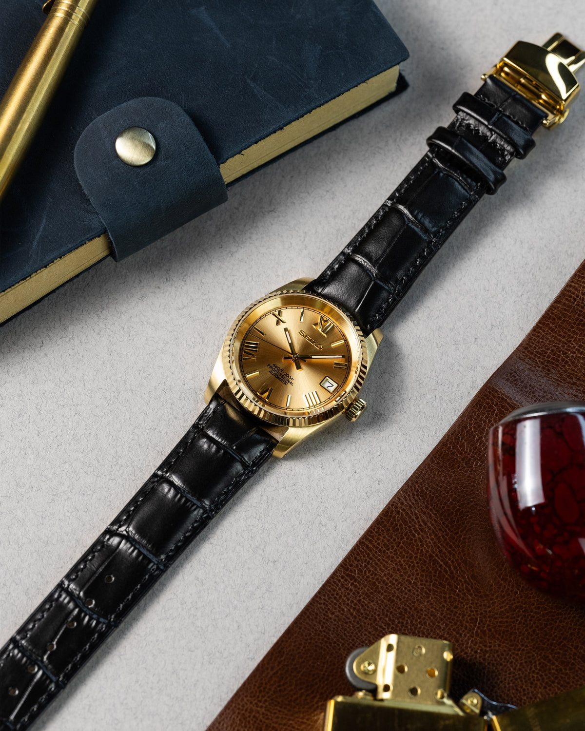 Seiko Date-just Mod ‘Gold Roman Dial Leather Strap’ 36/39