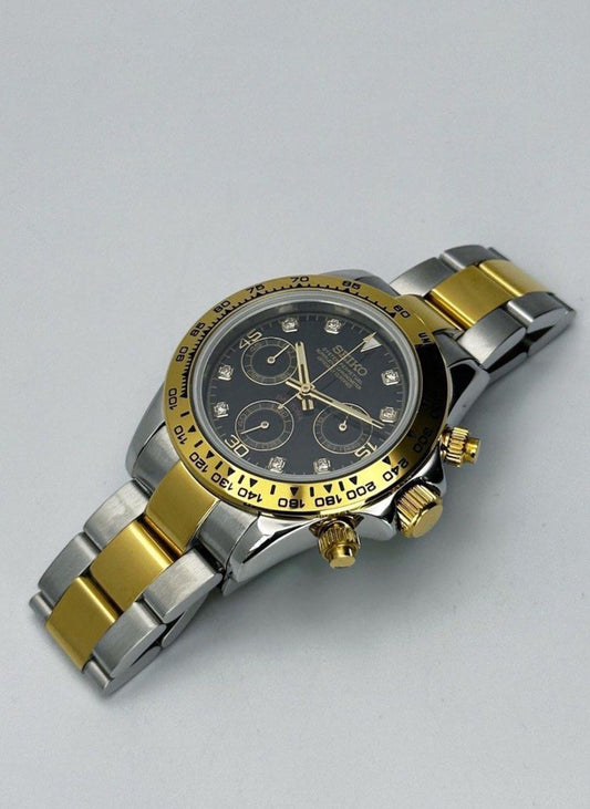 Seiko Daytona Mod 2-Tone Black Dial w/diamonds