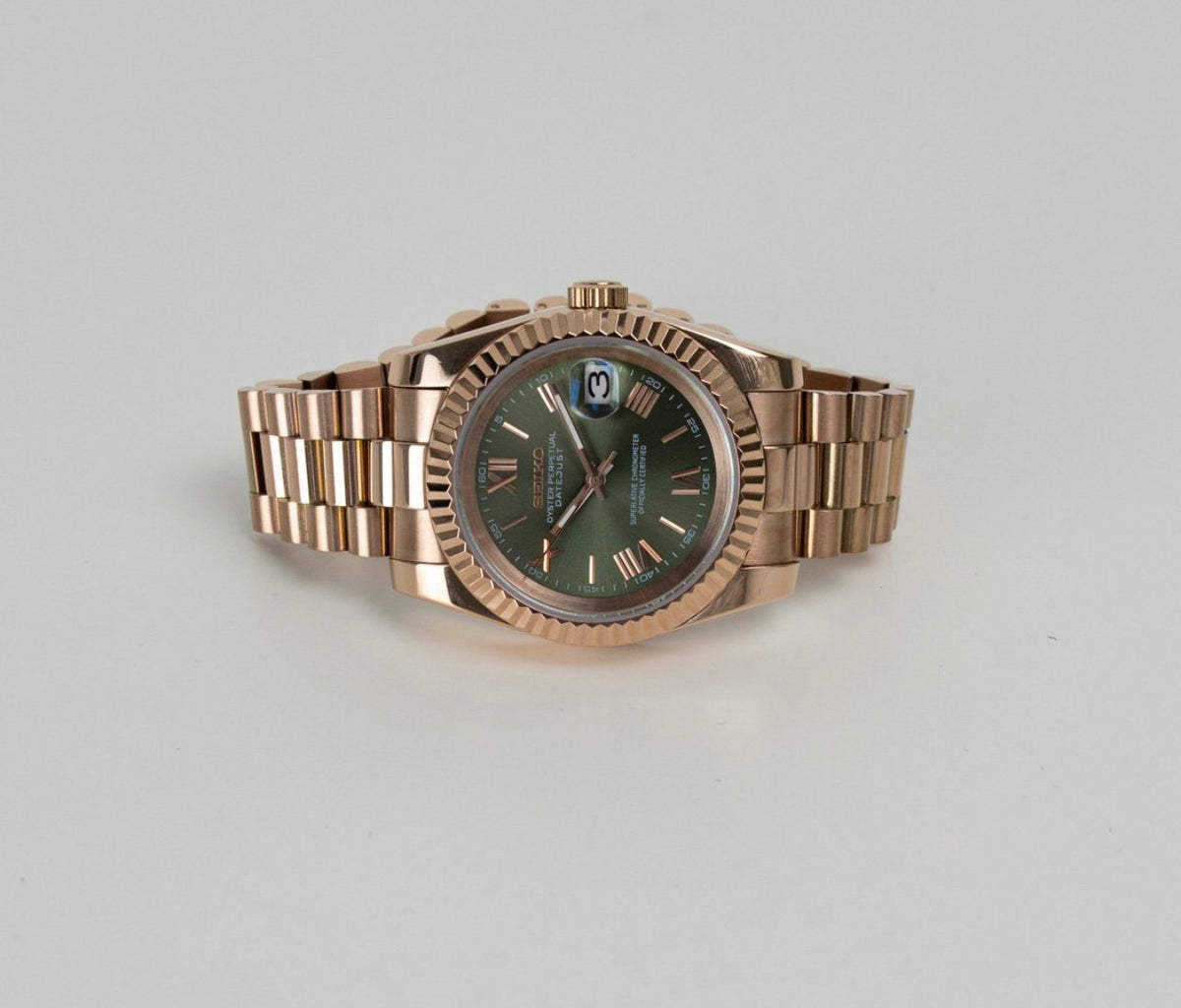 Seiko Date-just Mod ‘Rose Gold Green Roman Dial’ 36/39