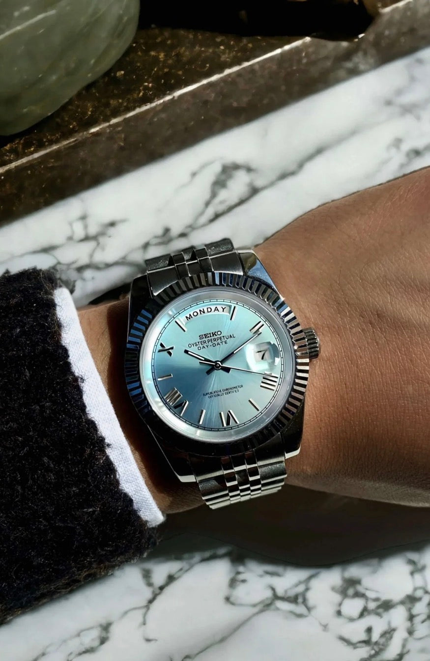 Seiko Day-date Mod ‘Platinum Blue Roman Dial’ 36/39