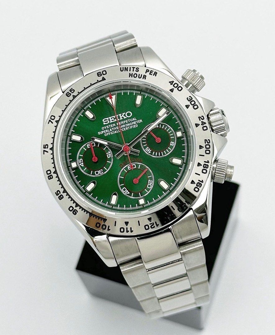 Seiko Daytona Mod ‘Steel Silver Bezel Green Dial’ 40