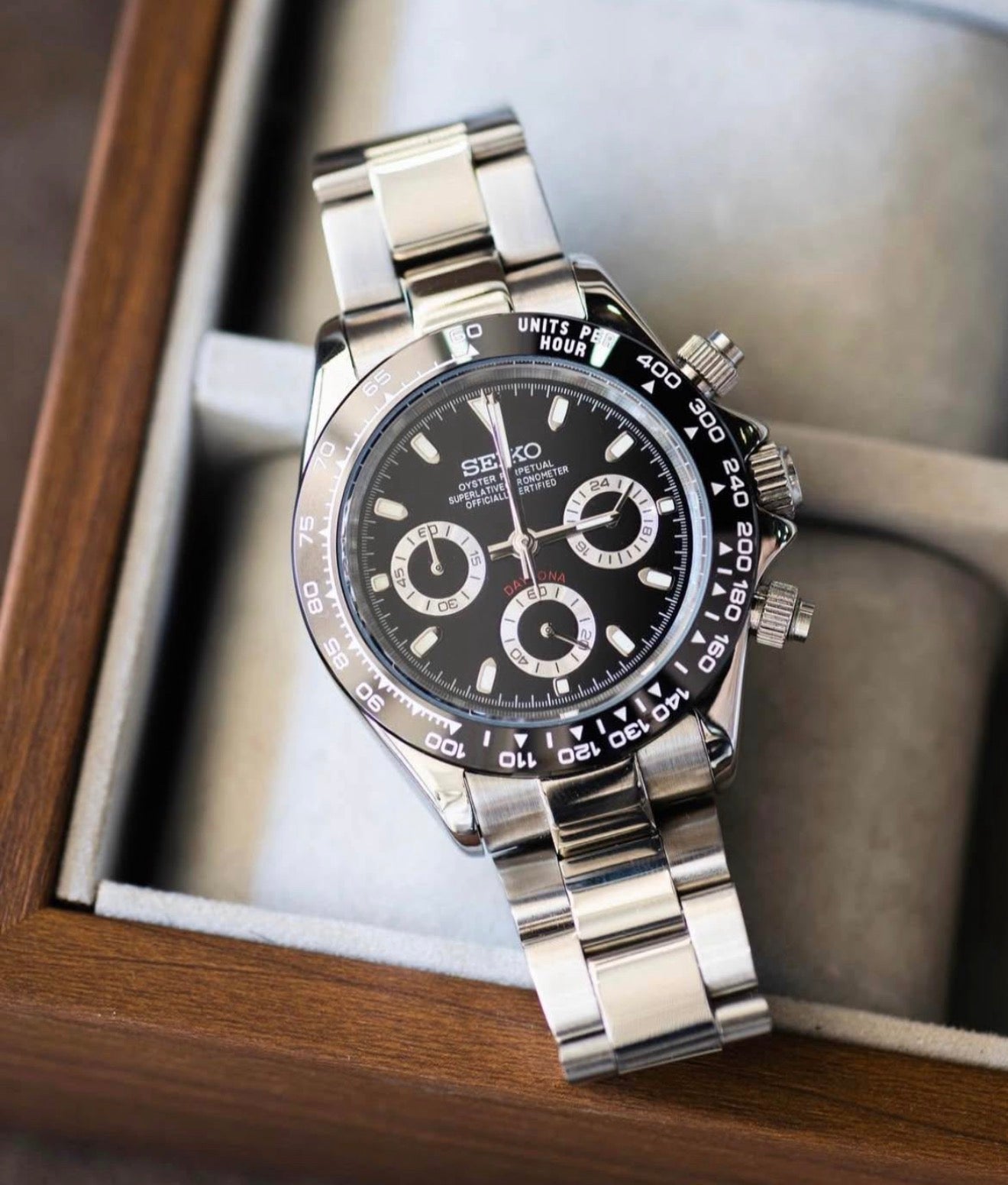 Seiko Daytona Mod ‘Godzilla’ Steel/ Black Dial 40