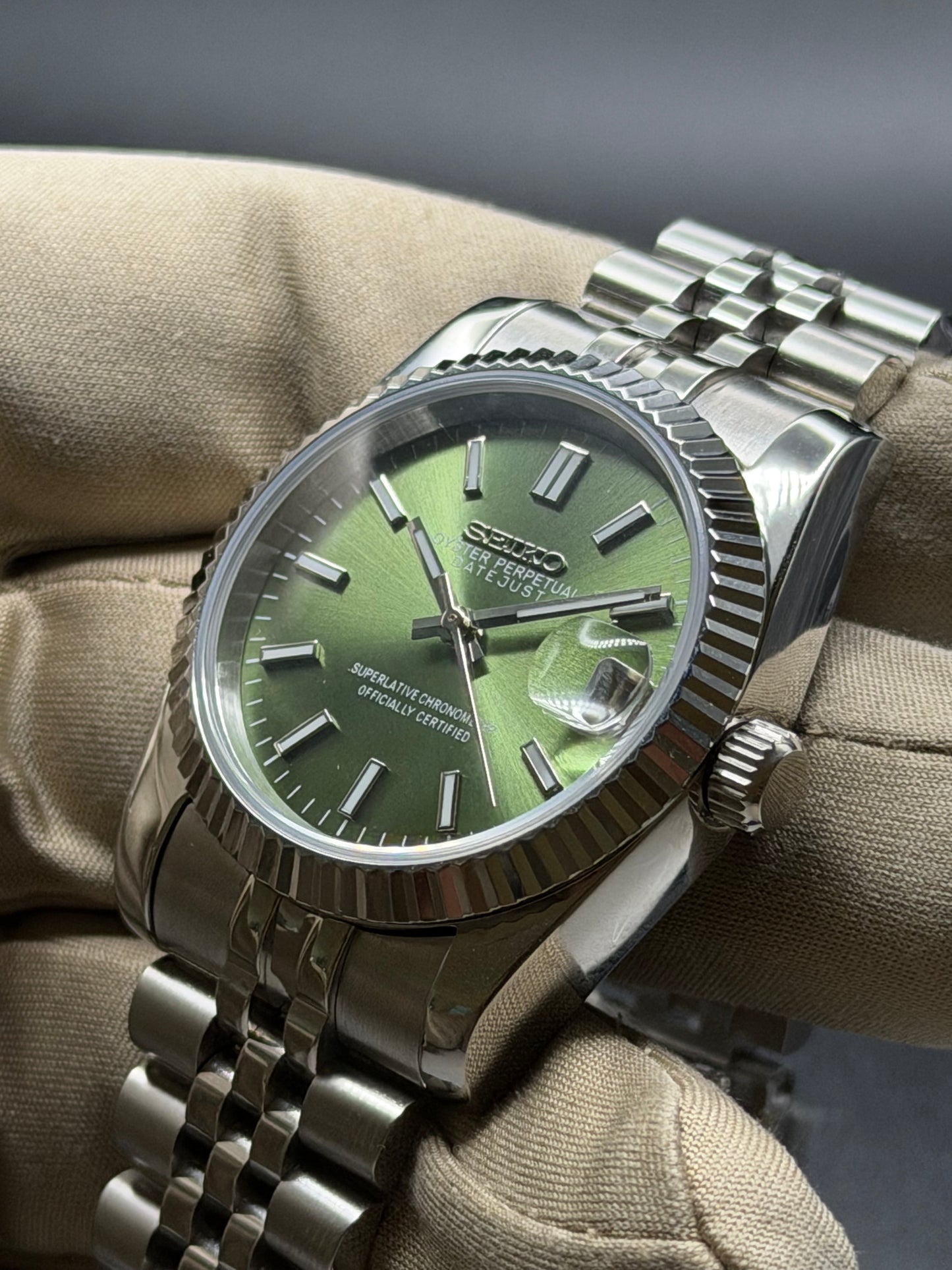Seiko Date-just Mod Olive Green Dial Mod 36/39