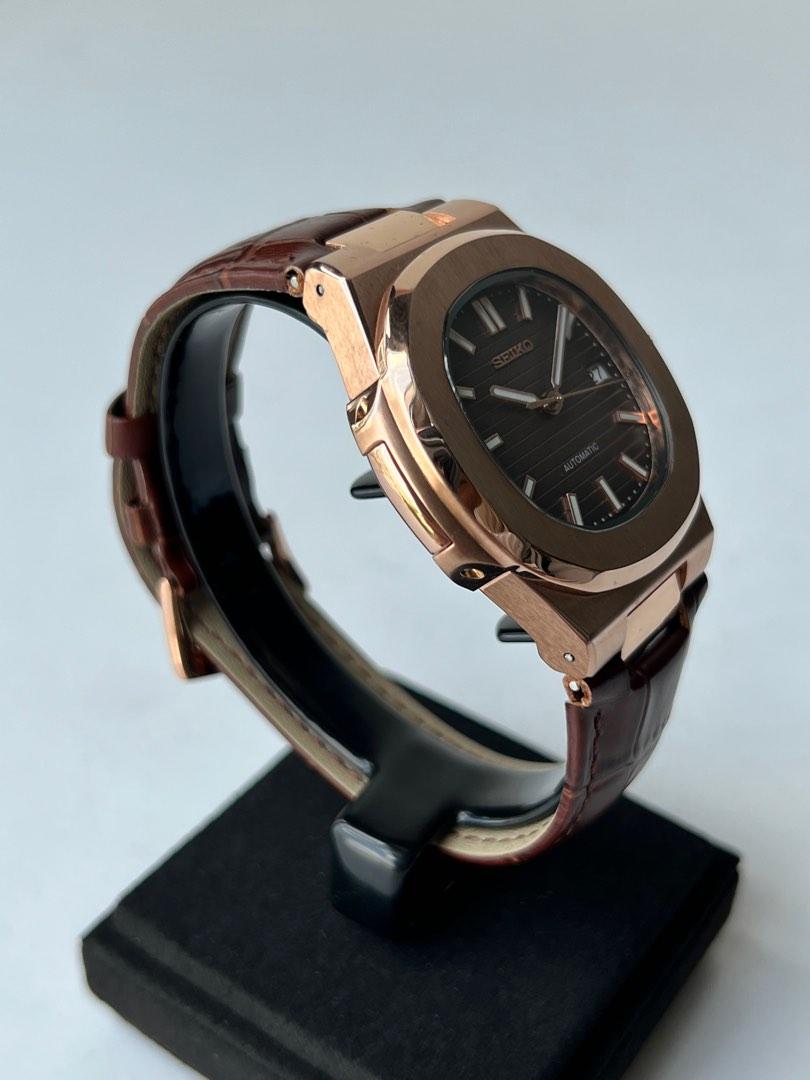 Rose Gold Nautilus “Seikonaut” Brown Leather Strap 40