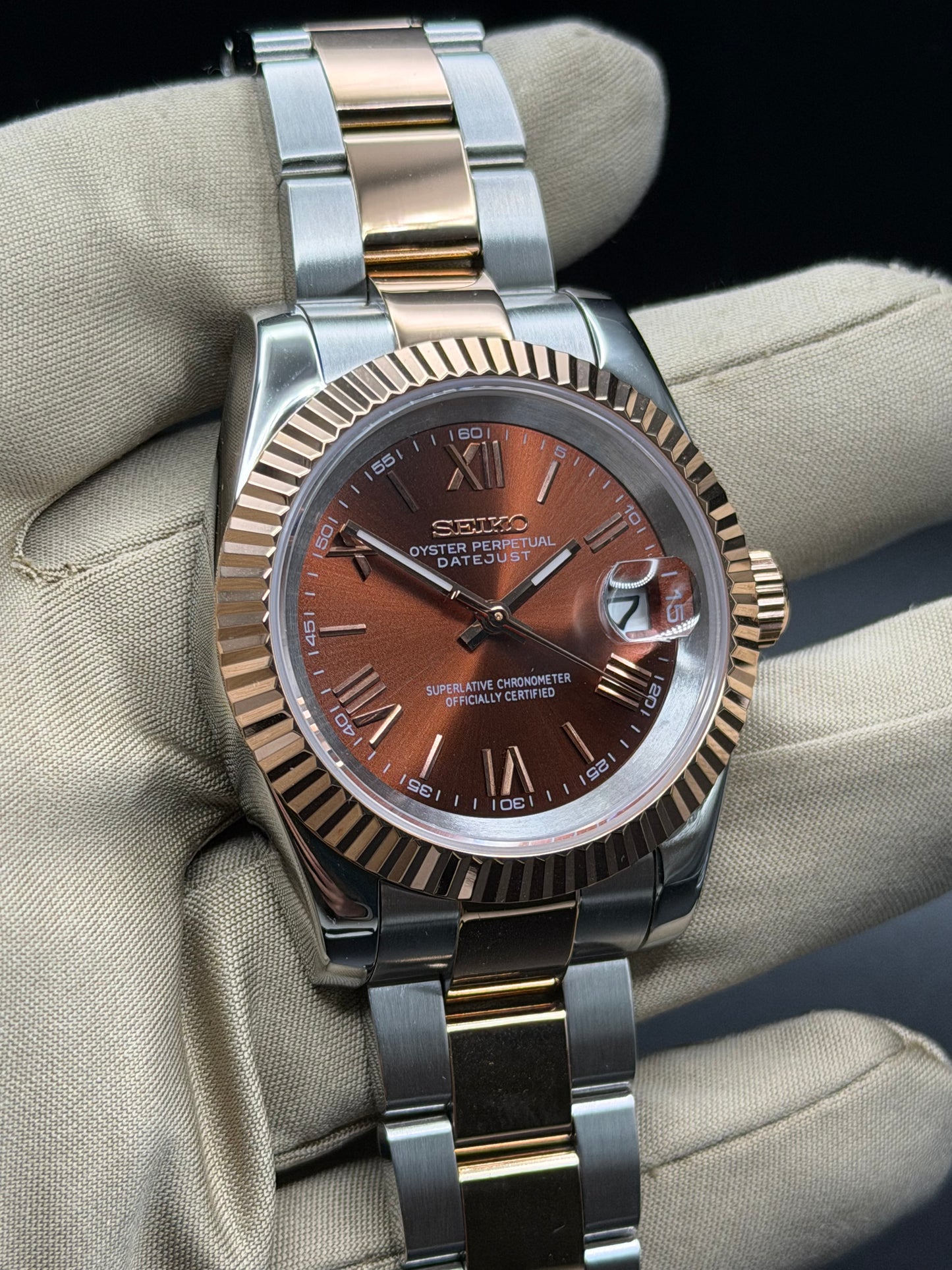 Seiko Date-just Mod ‘Roman Chocolate Dial’ 36/39