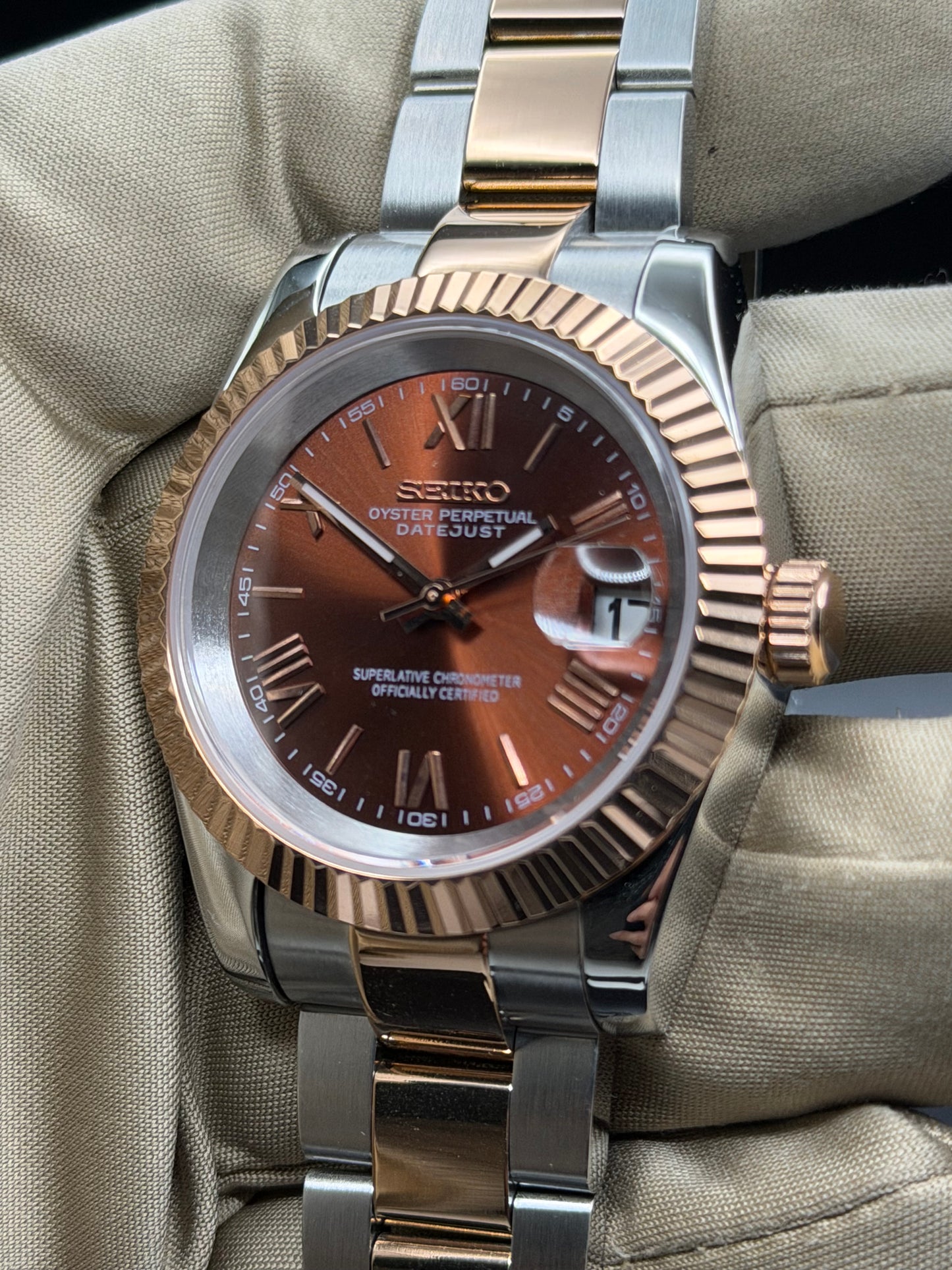 Seiko Date-just Mod ‘Roman Chocolate Dial’ 36/39