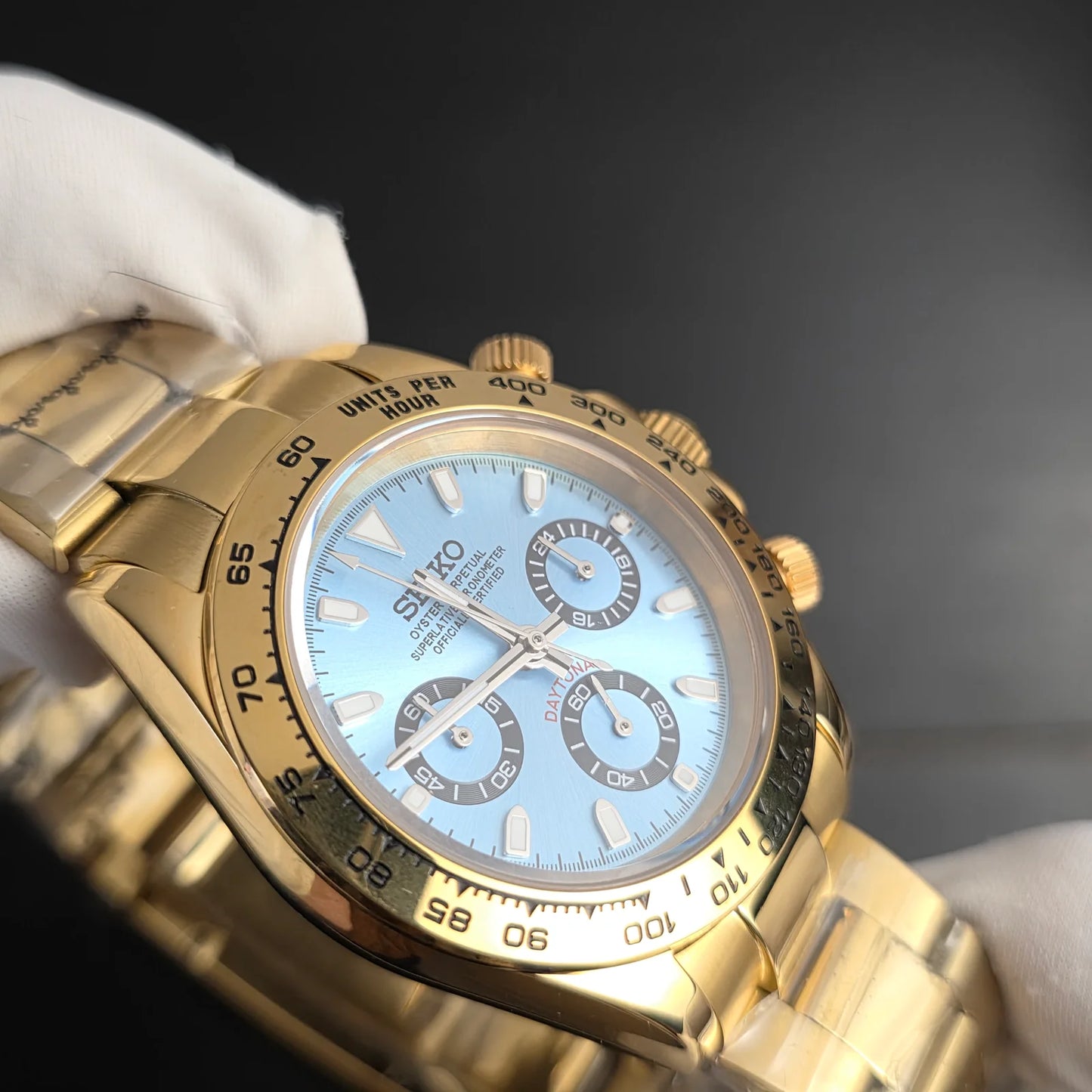 Seiko Daytona Mod ‘Full Gold/ Aqua Blue Dial’ 40