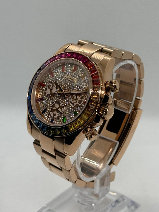 Seiko Daytona Mod Rose Gold ‘Rainbow Bezel/Iced Dial’ 40
