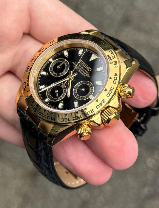 Seiko Daytona Mod ‘Gold Black Leather Strap’ 40