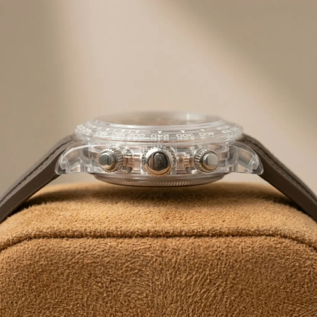 Seiko Daytona Mod Transparent Case ‘Black dial/ Brown Strap’ 40