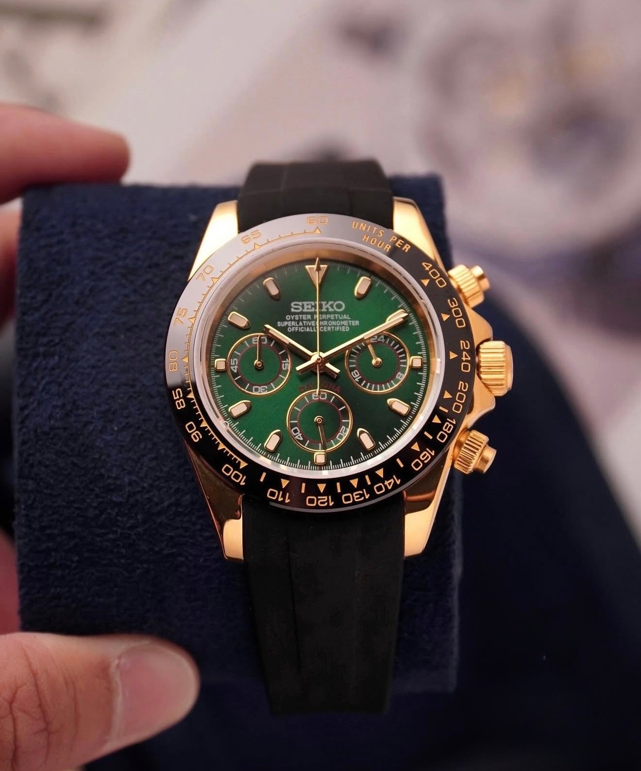 Seiko Daytona Mod ‘Gold Green Dial/Black Strap’ 40