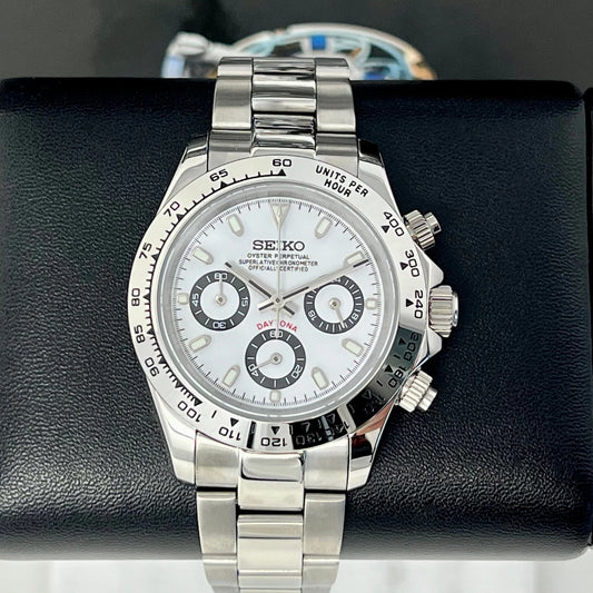 Seiko Daytona Mod ‘Silver Steel Bezel-Panda Dial’ 40