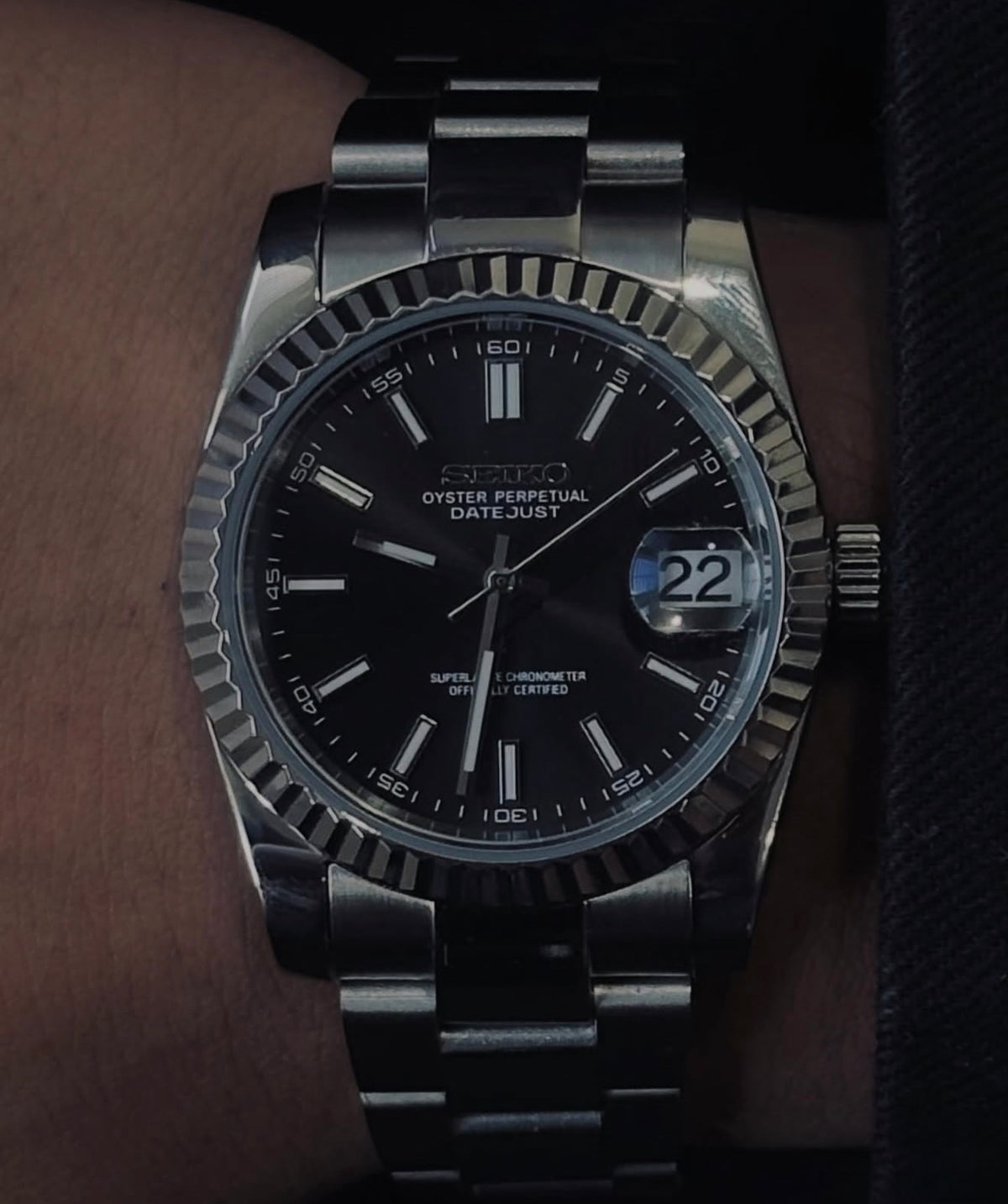 Seiko Date-just Mod ‘Black Dial Oyster Bracelet’ 36/39