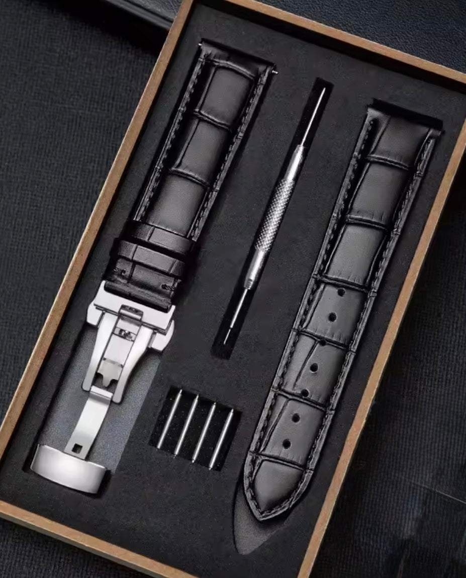 Genuine Leather strap w/ butterfly clasp (20mm/22mm/24mm)