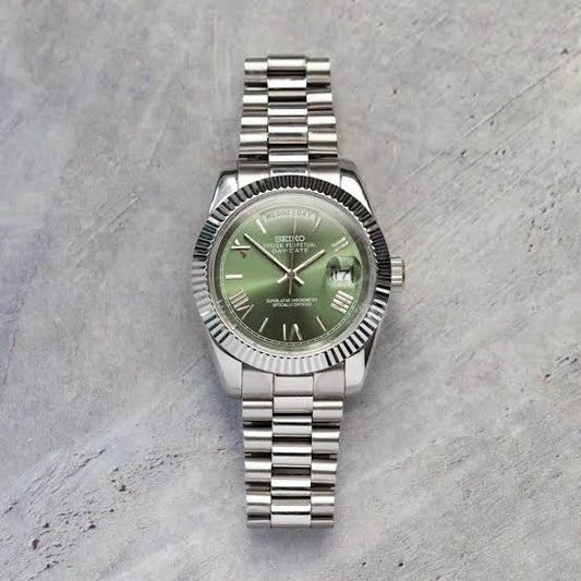 Seiko Day-Date Steel Green Dial 39