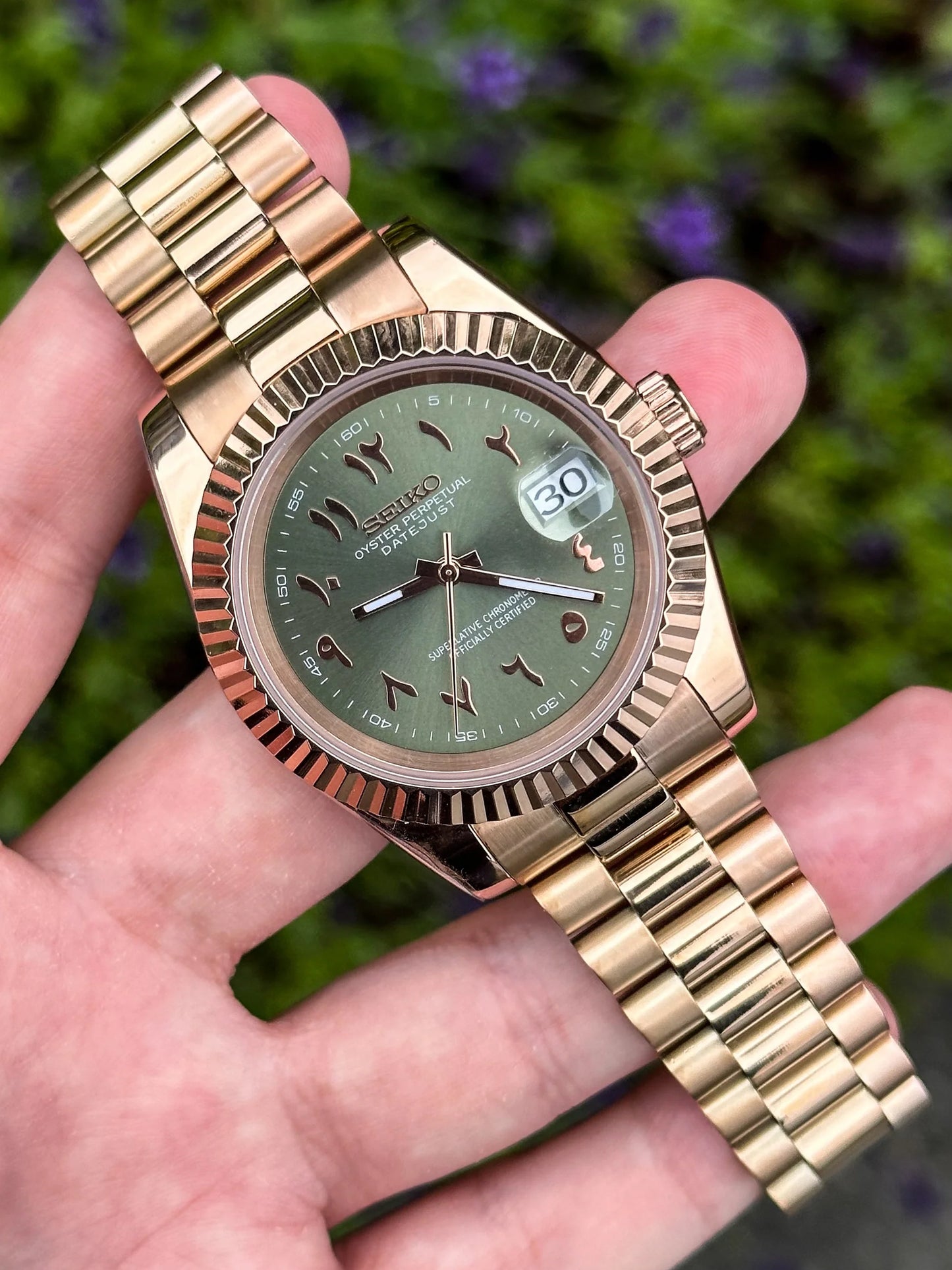 Seiko Datejust Mod ‘Rose Gold Green Arabic Dial’ 36/39