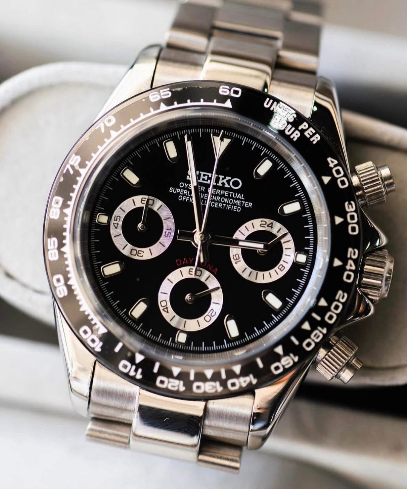 Seiko Daytona Mod ‘Godzilla’ Steel/ Black Dial 40