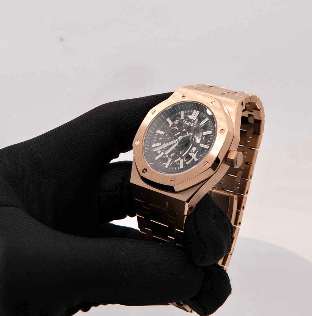 ⭐️MOD WATCH NH70  OAK オマージュ Seiko Royal Oak Skeleton Homage – Rose Gold, NH70, 41mm | NH35 Mod