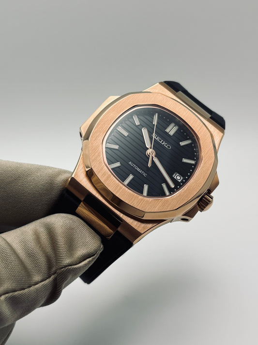 Rose Gold Seiko Nautilus Mod Rubber Strap 40