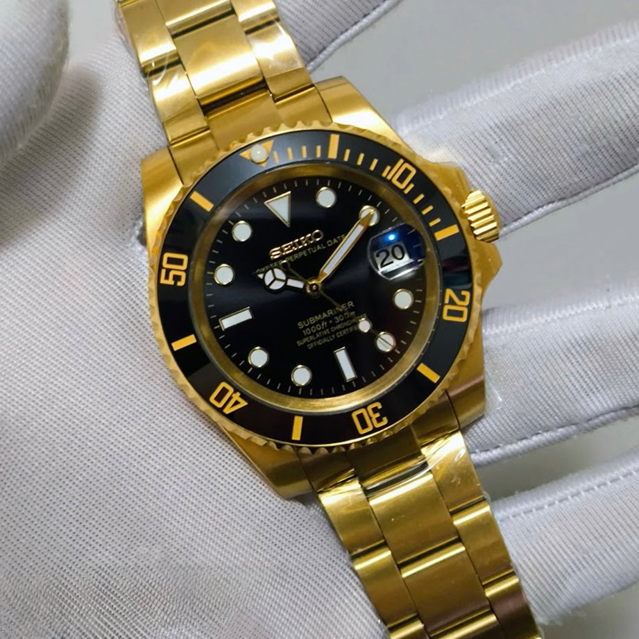 Seiko Submariner Mod ‘Full Gold/ Black Dial’ 40