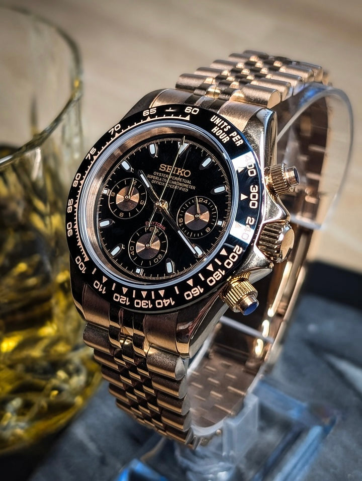 Seiko Daytona Mod ‘Rose Gold Black Dial’ 40 - Jubilee Bracelet