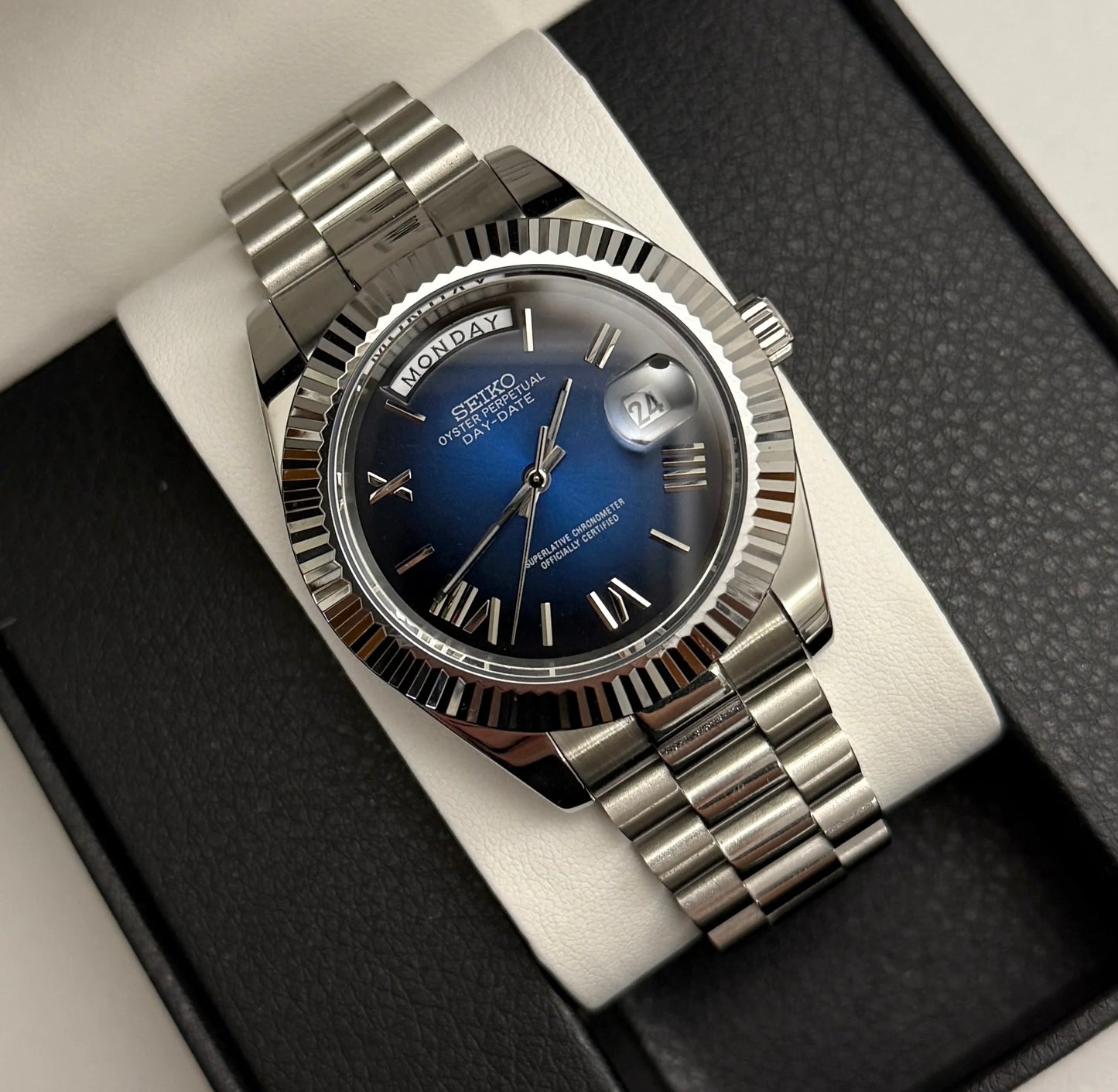 Seiko Day-Date Mod ‘Roman Blue Dial’ 39