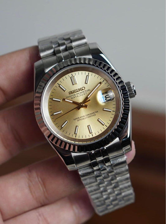 Gold Dial Steel Seiko Date-just 36