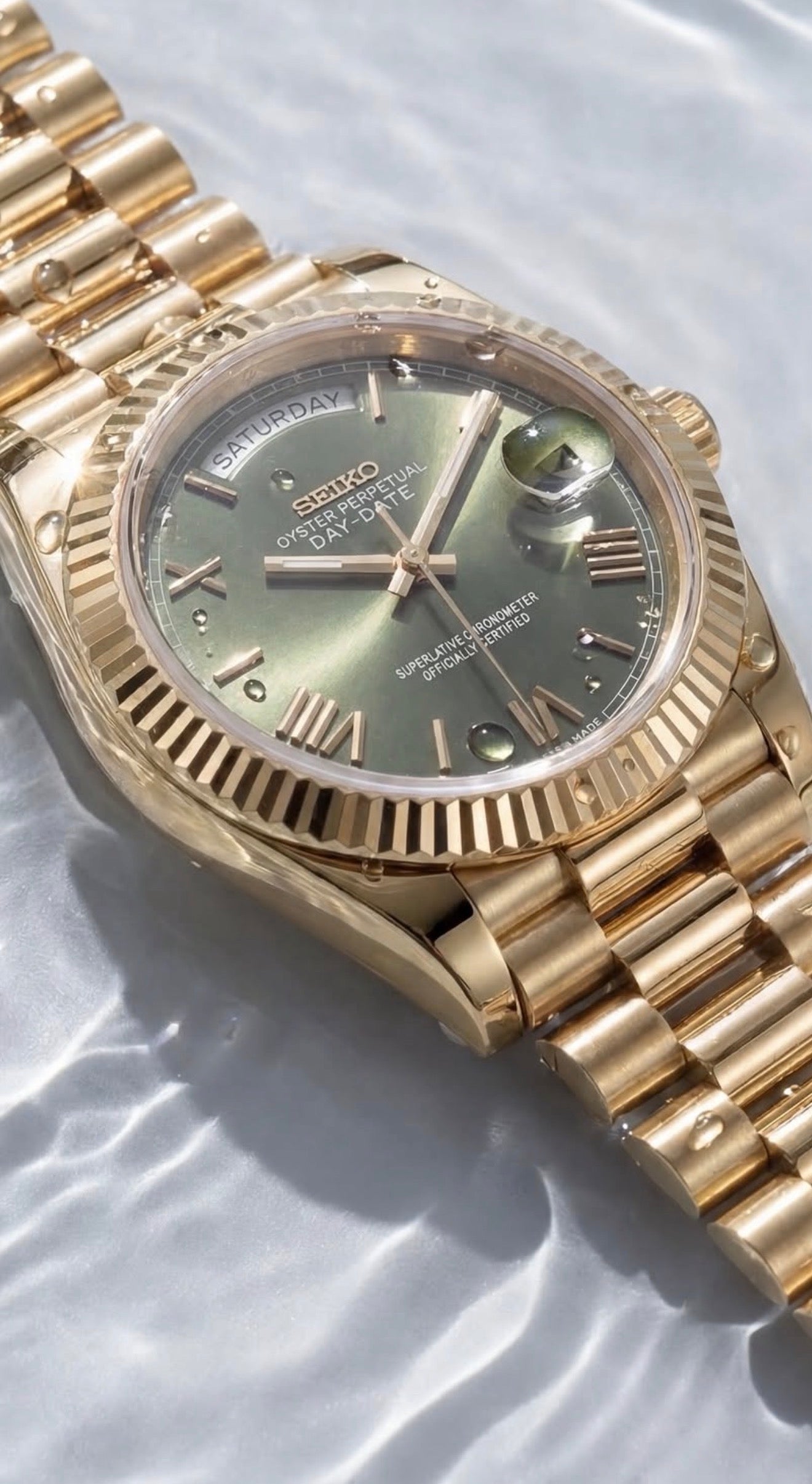 Seiko Day-date Mod ‘Gold/Green Sunburst Dial’ 36/39