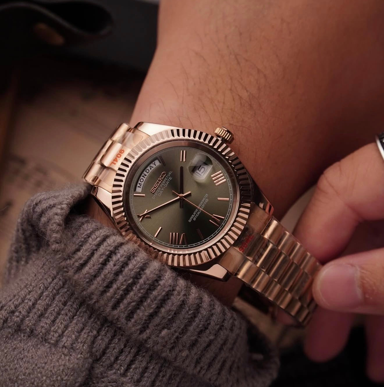 Seiko Day-date Mod ‘Rose Gold Roman Green Dial’ 36/39