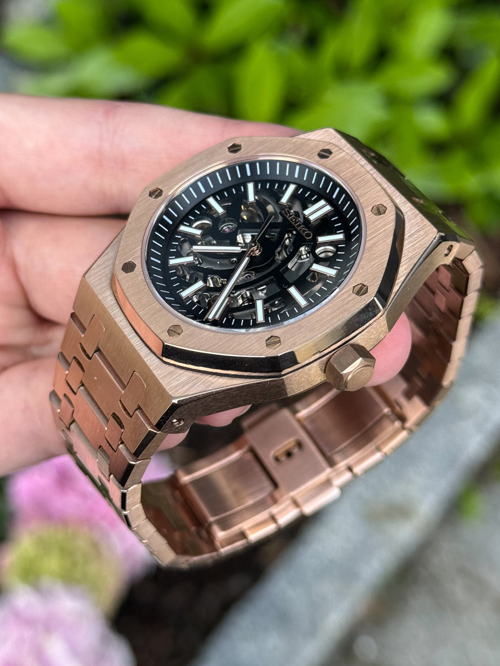 Seiko Royal Oak Mod ‘Rose Gold Skeleton’ (NH70)