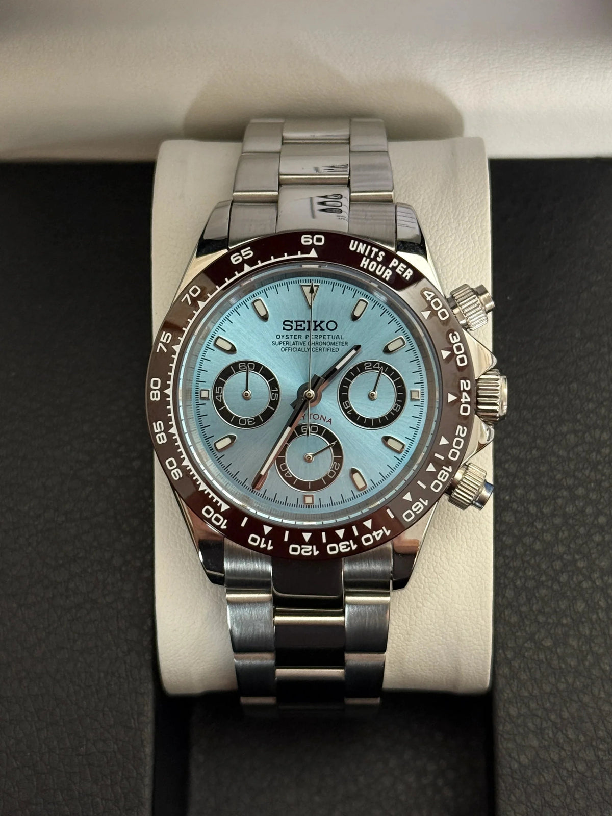 ピデオストーン　ビブラストーン Seiko Daytona Platona Homage Chronograph – Steel Dial, VK63, 40mm