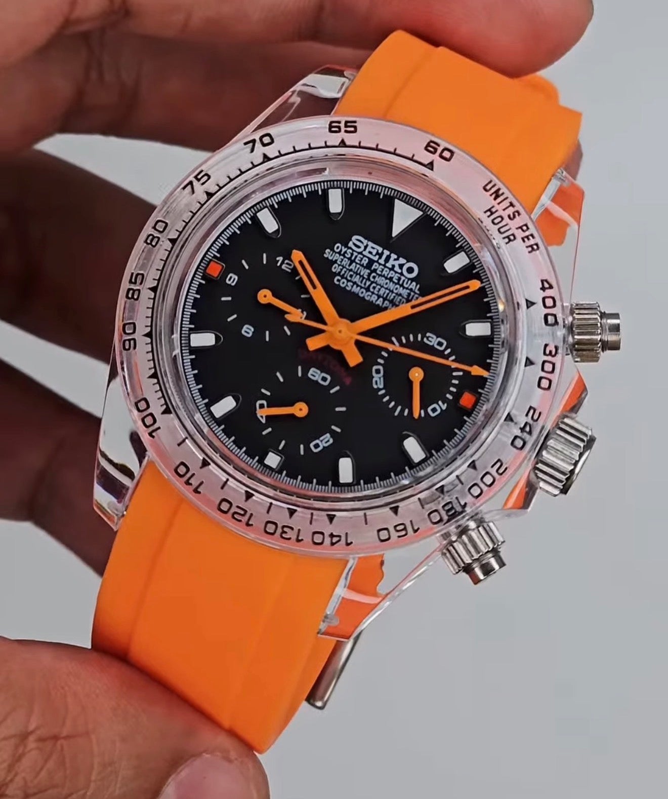 Seiko Daytona Mod ‘Acrylic Orange Black Dial’ 40