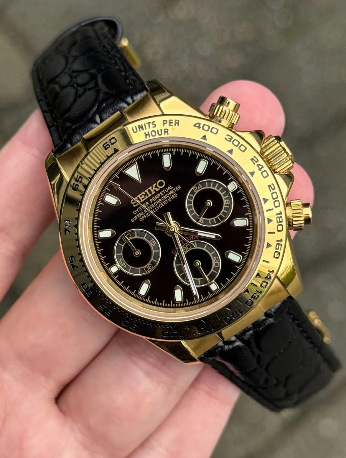 Seiko Daytona Mod ‘Gold Black Leather Strap’ 40