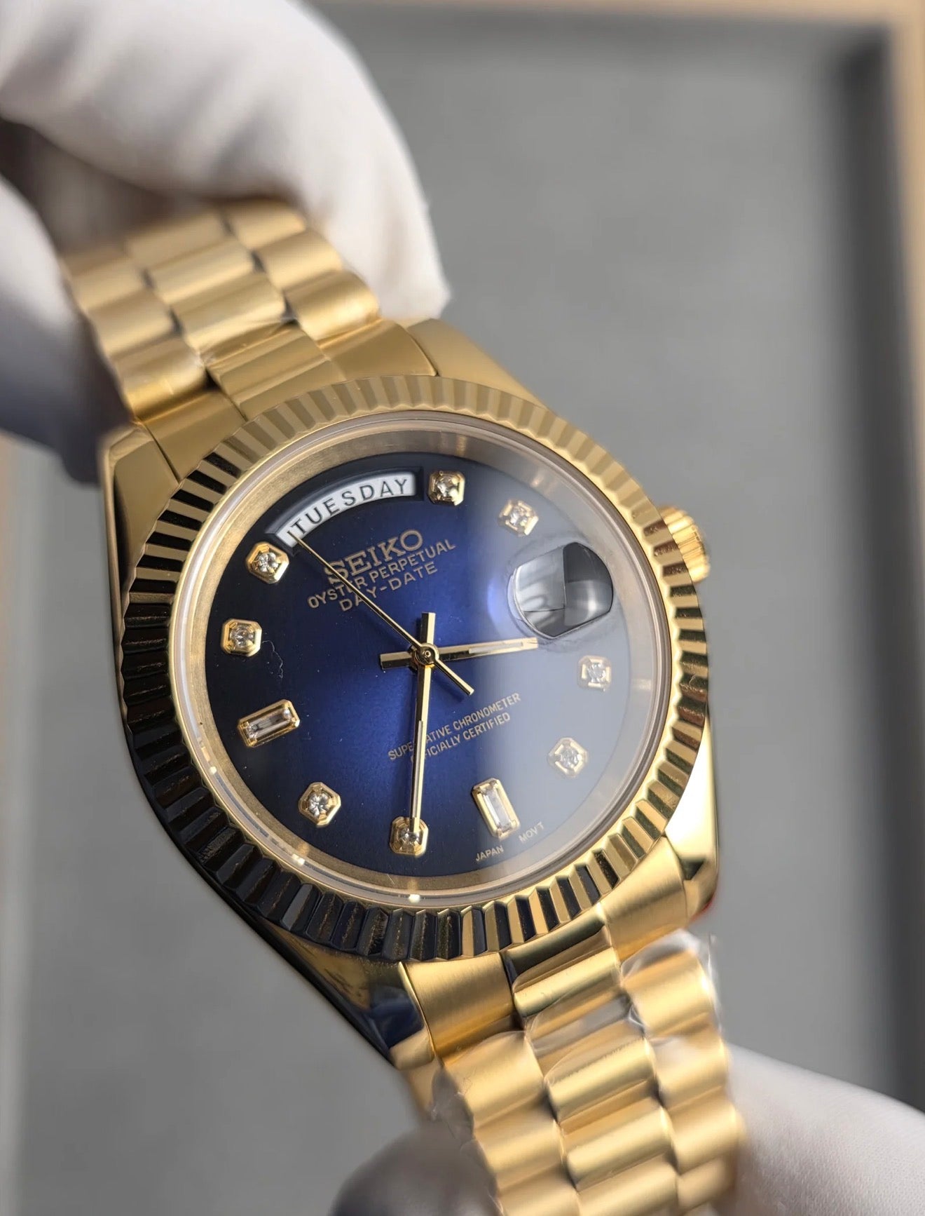 Seiko Day-date Mod ‘Gold Diamond Blue Dial’ 39