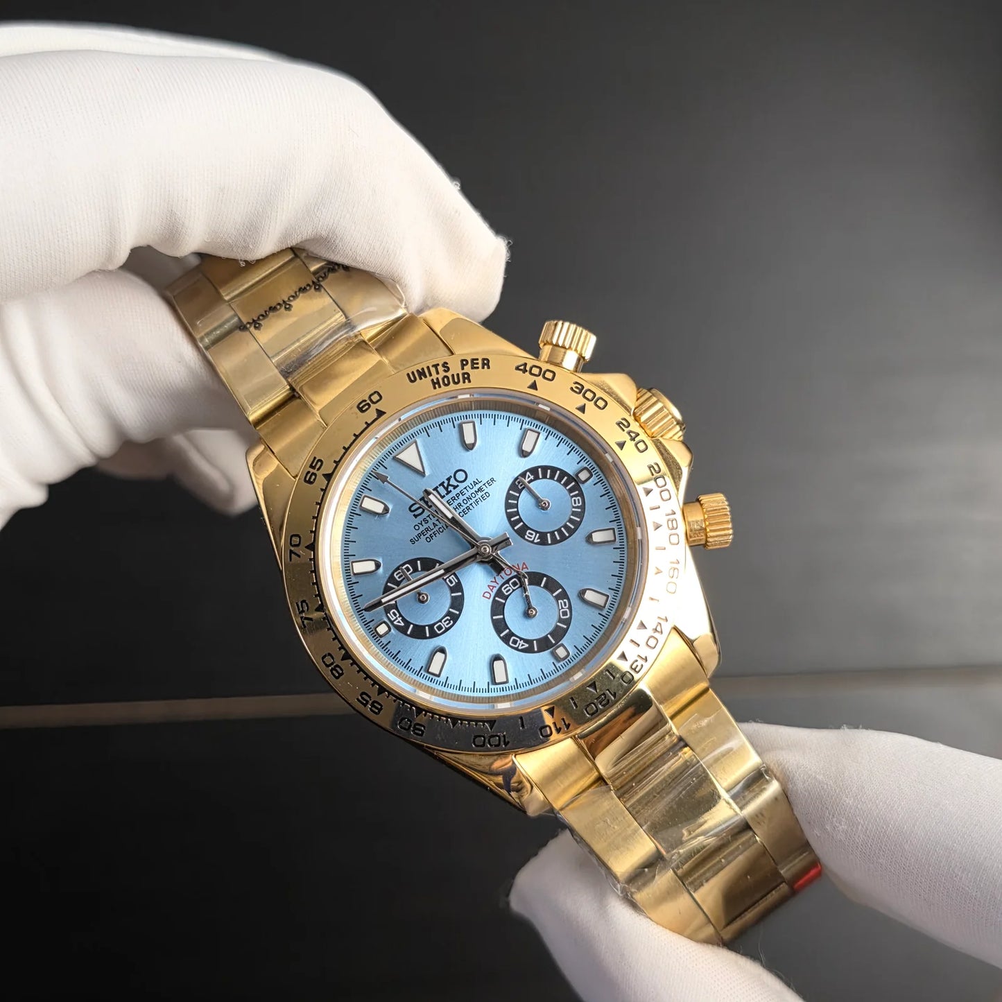 Seiko Daytona Mod ‘Full Gold/ Aqua Blue Dial’ 40