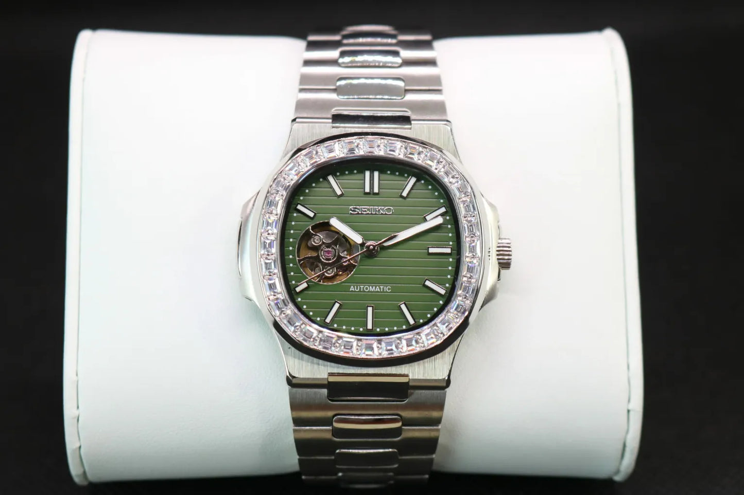 Seiko Nautilus Mod ‘Khaki Green Open-Heart Diamond Bezel’ 40