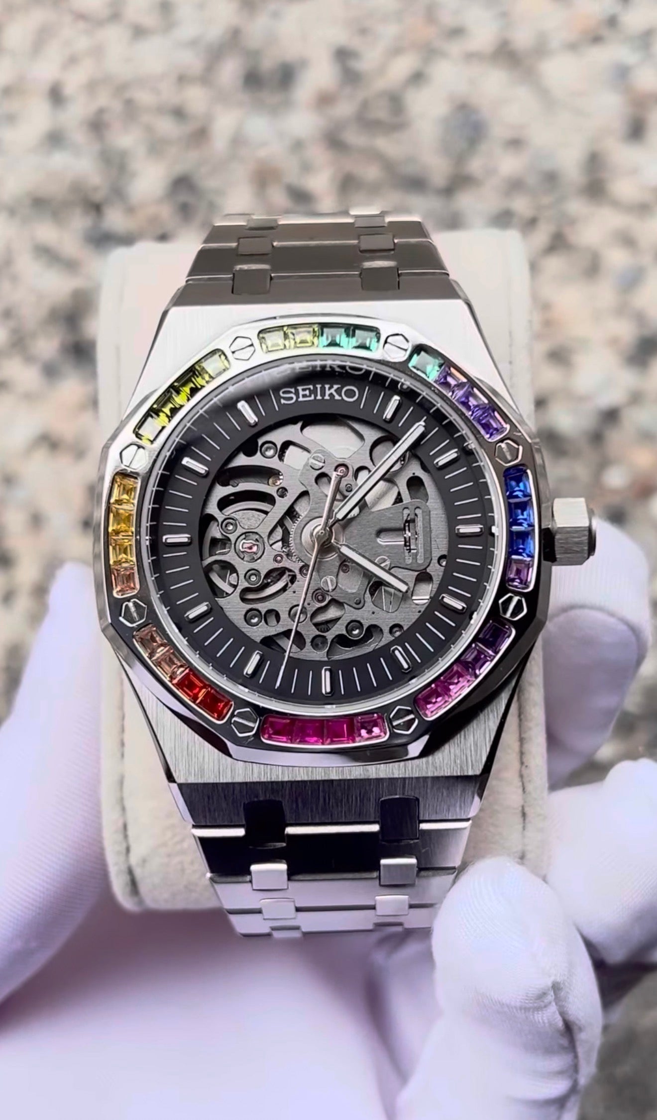 Seiko Royal Oak Mod ‘Steel Skeleton/Rainbow Bezel’ 40 (NH72)