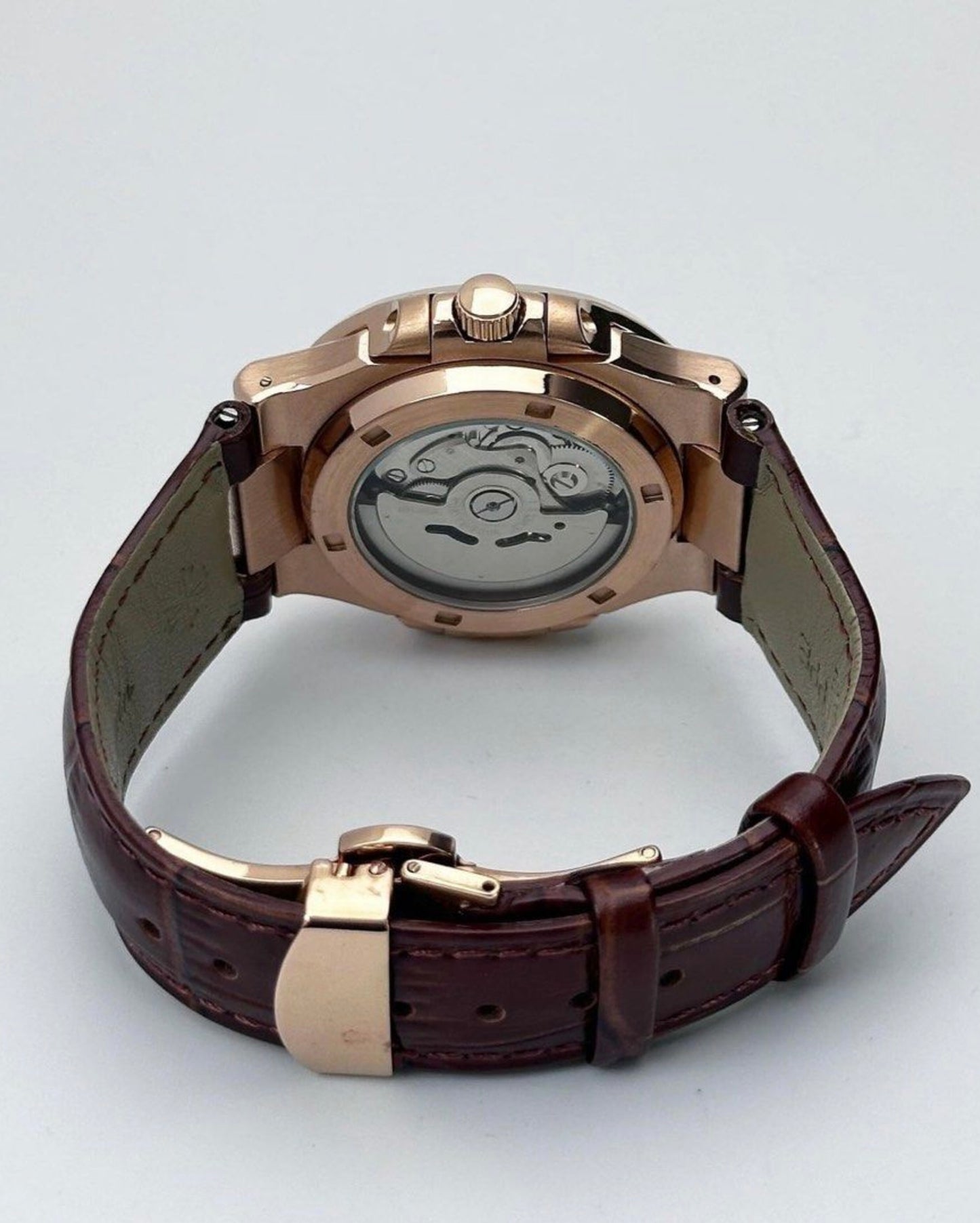 Seiko Nautilus Mod Rose Gold ‘Seikonaut Brown Leather Strap’ Open Heart 40