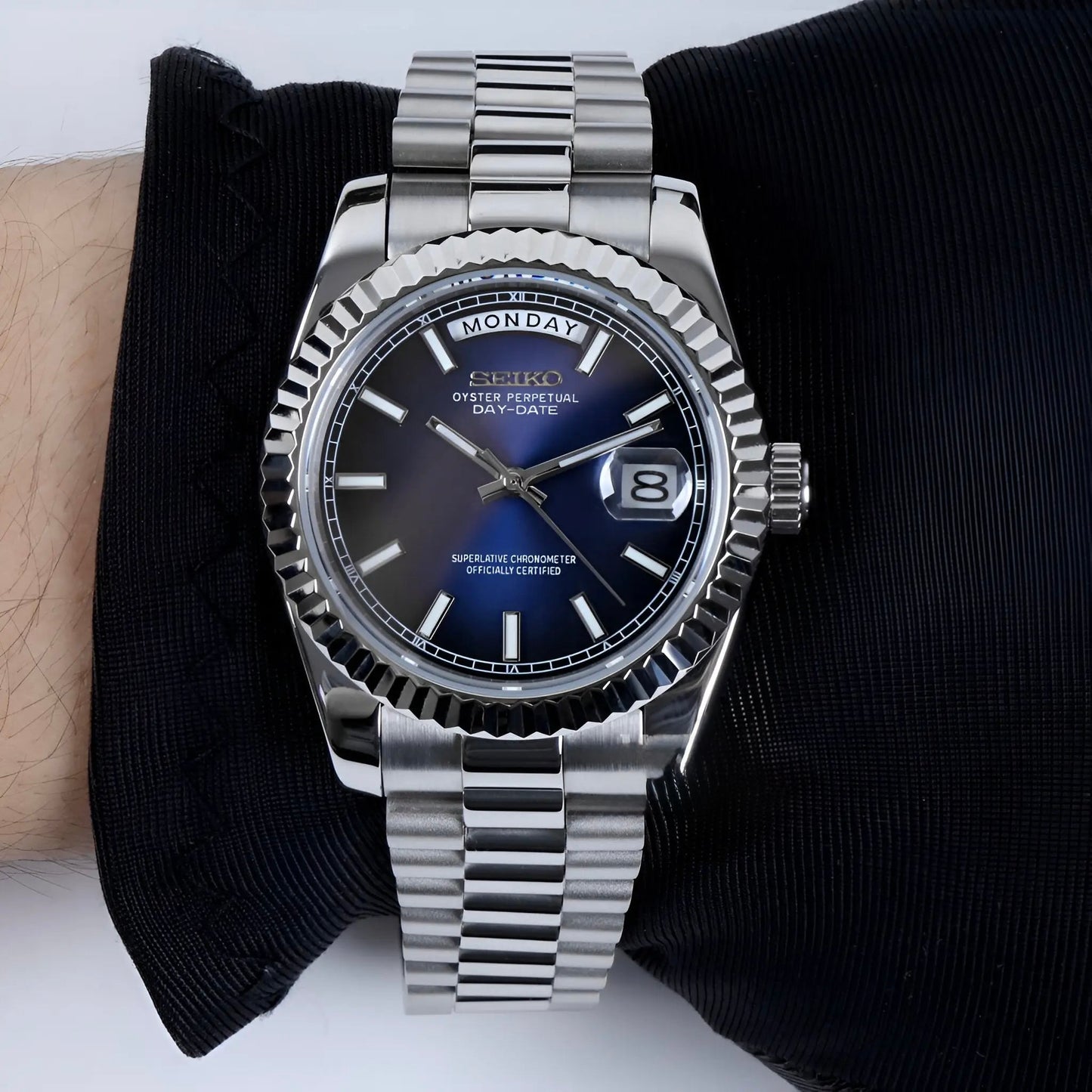 Seiko Day-date mod ‘Steel Blue Dial’ 39