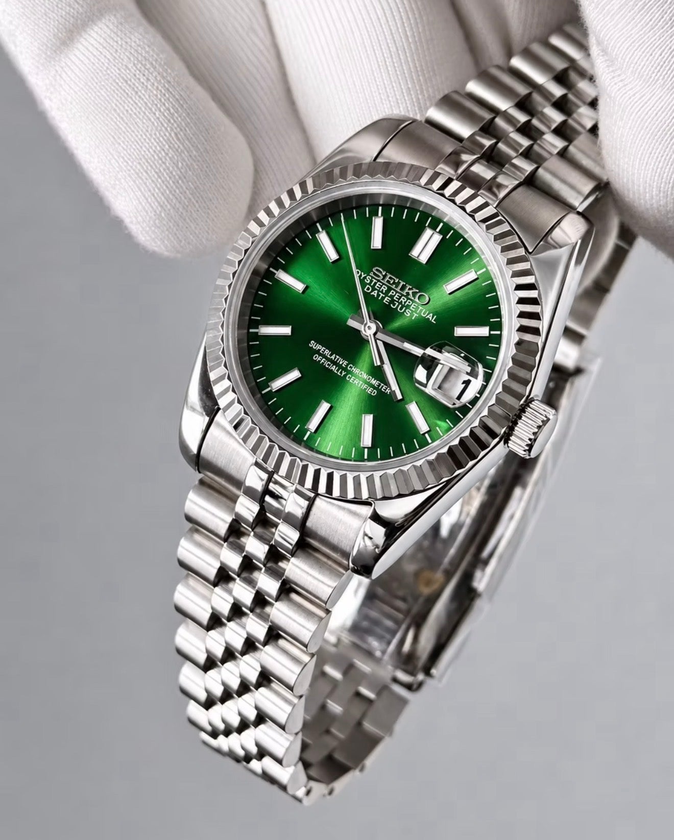 Seiko Date-just Mod ‘Pine Green Stick Dial’ 36/39