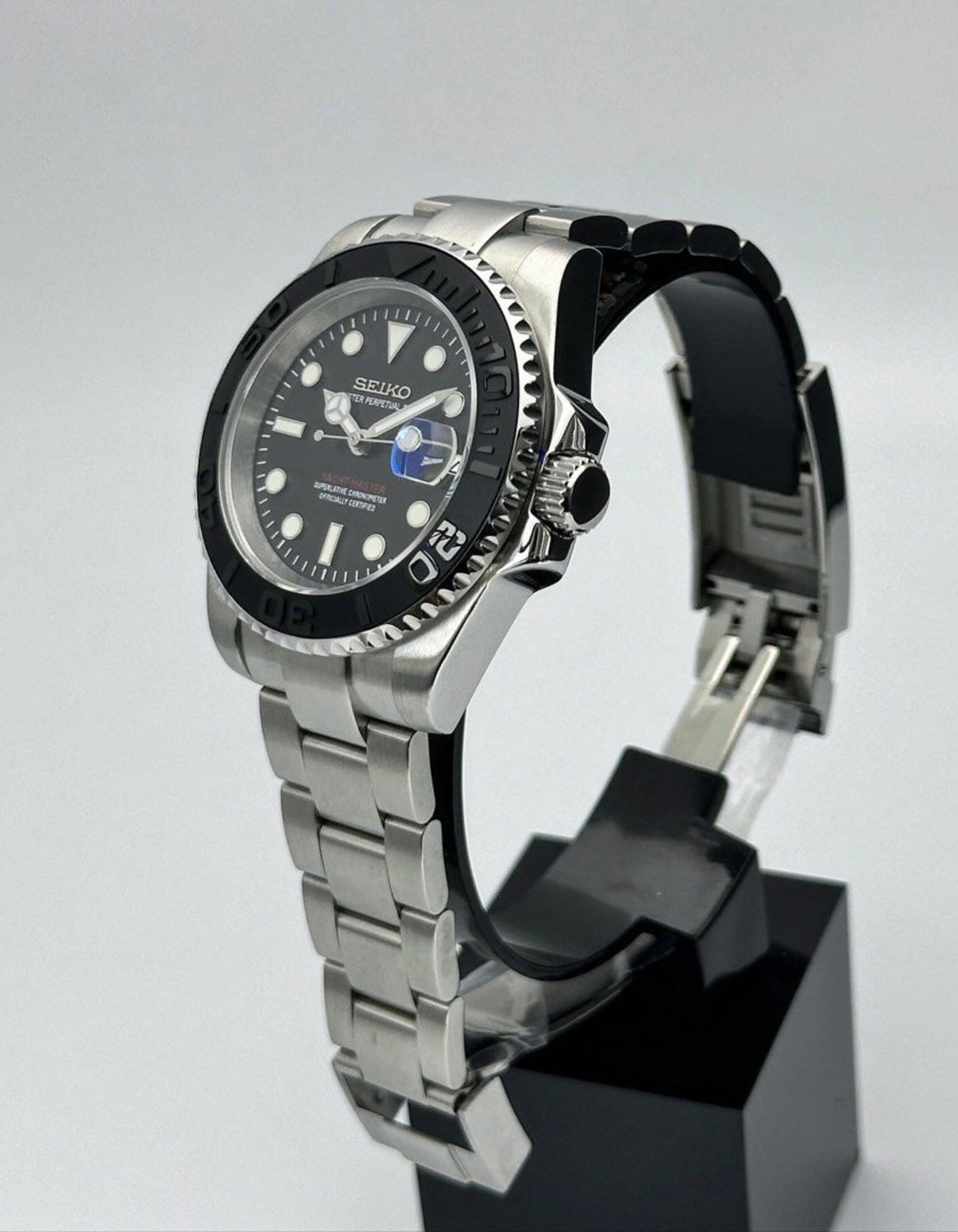 Seiko Steel Yachtmaster Black Dial& Bezel